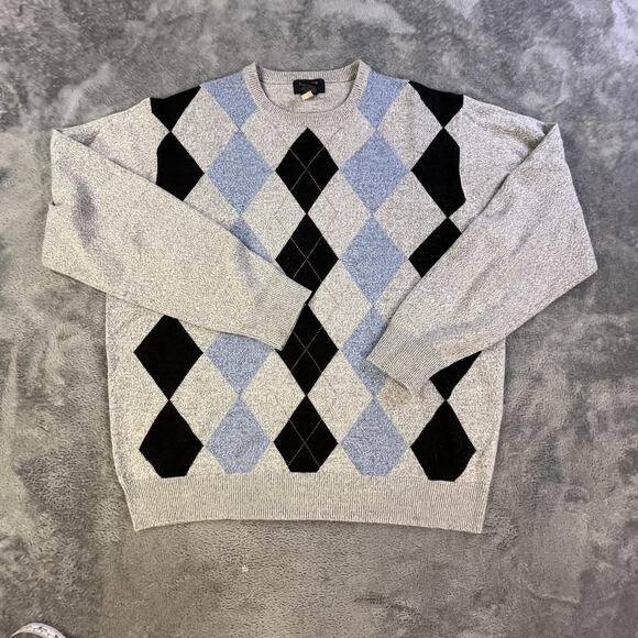 Dockers Sweater Mens Large Gray Blue Argyle Crewneck Pullover Knit Casual Golf - Picture 1 of 10